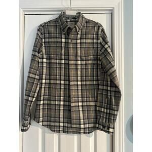 New LL Bean Flannel Shirt Men's Small Slim Fit Long Sleeve Scotch Plaid Gray
